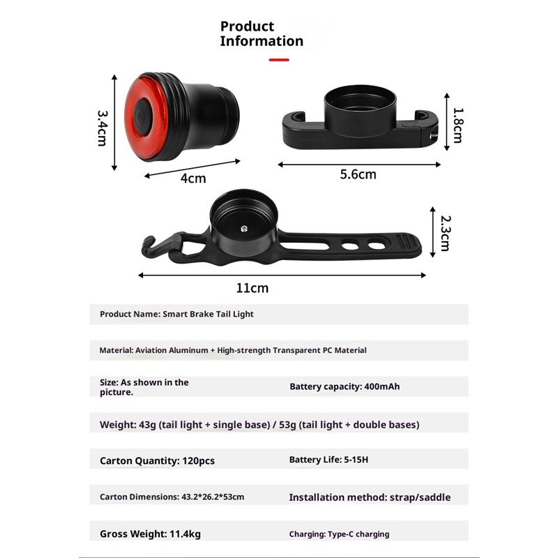 Bike Tail Light Smart,Brake Sensing Bicycle Rear Lights for Night Ride,Ultra Bright LED Back Lights,Type C USB Rechargeable,Cycling Safety Taillight Accessories(Double base) - Image 5