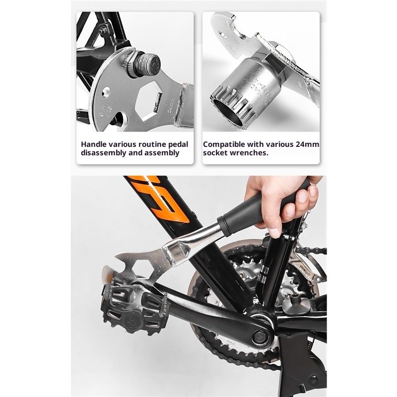 Bicycle Pedal Wrench Heavy Duty Handle - Road Bike Pedal Removal Spanner Tool - Long Handle 15/24mm  silver - Image 4