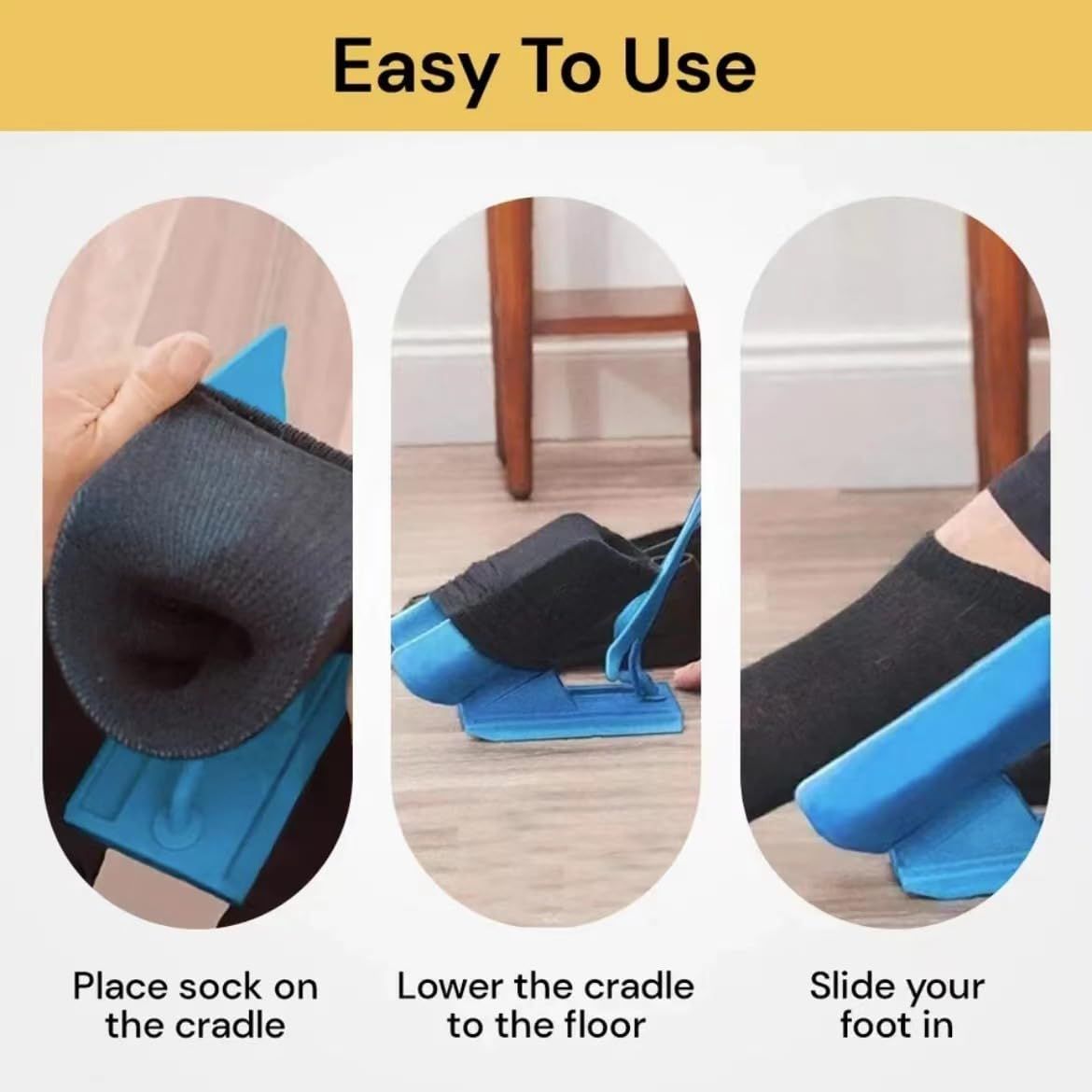 Sock Aid Device with Handle, Easy On Off Sock Assistant, Blue, Mobility Aid for Limited Range of Motion - Image 3
