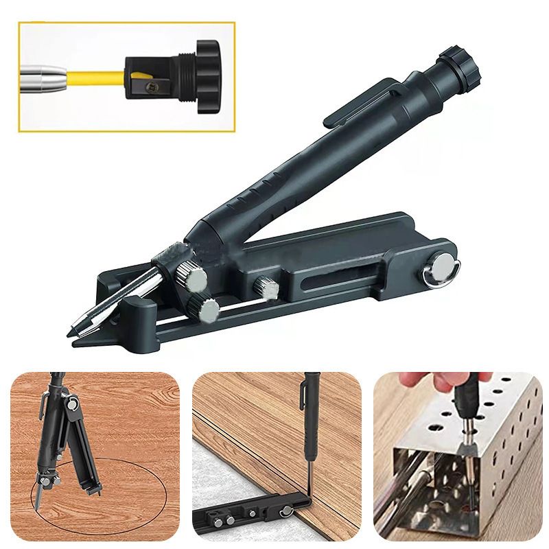 Multi-function Scribing Tool- Construction Pencil- Aluminum Alloy Scribe Tool with Deep Hole Pencil,DIY Woodworking Scribe Gauge Scriber Line Maker Measuring Tool（Black plastic with pen） - Image 2