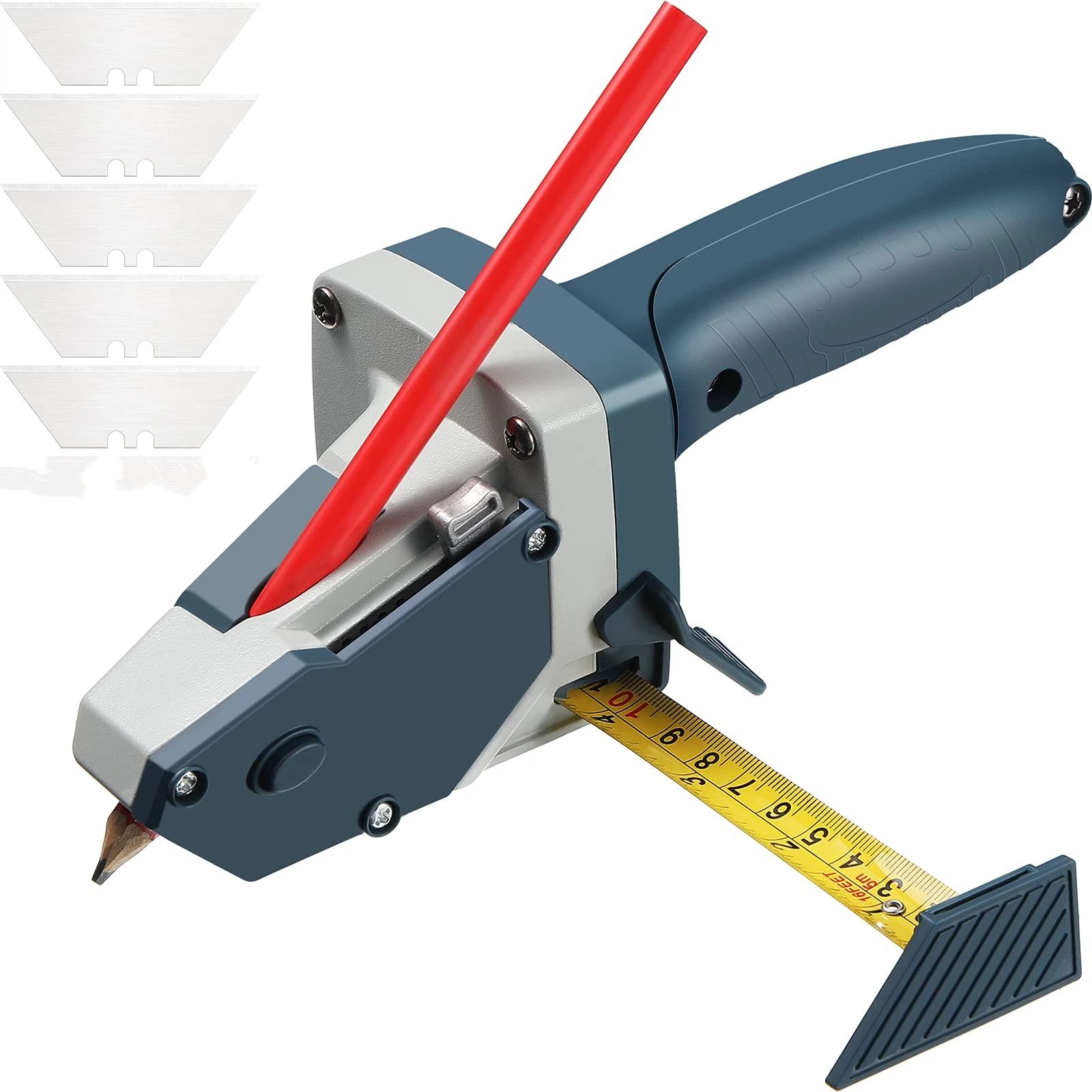 Gypsum Board Cutting Tool Gypsum Board Cutter Multifunctional Woodworking Panel with Tape Measure Tool Kit Includes Cutter, Pencil and 5 Blades - Image 1