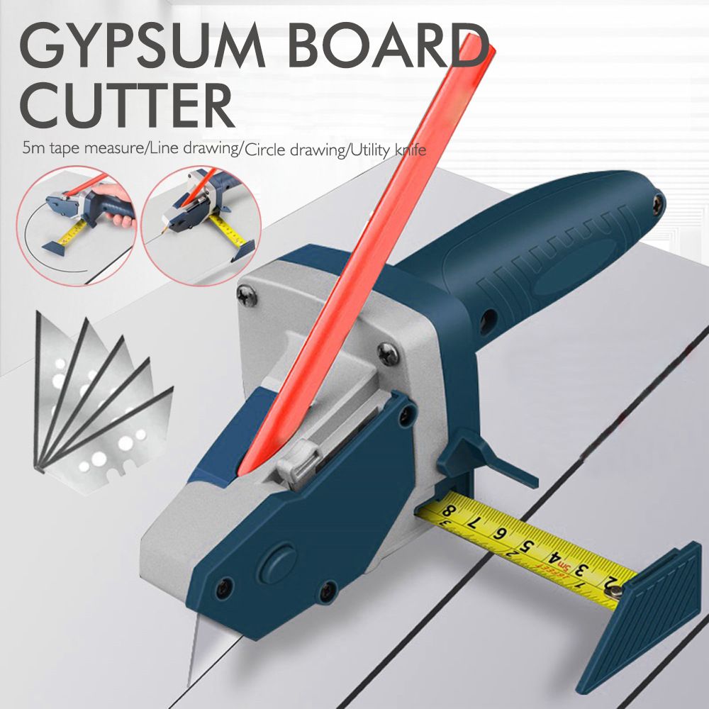 Gypsum Board Cutting Tool Gypsum Board Cutter Multifunctional Woodworking Panel with Tape Measure Tool Kit Includes Cutter, Pencil and 5 Blades - Image 2