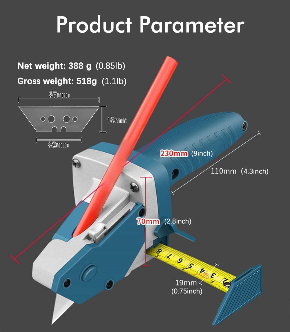 Gypsum Board Cutting Tool Gypsum Board Cutter Multifunctional Woodworking Panel with Tape Measure Tool Kit Includes Cutter, Pencil and 5 Blades - Image 5