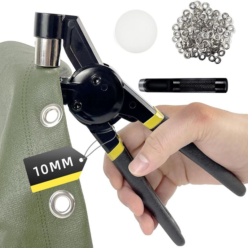 Grommet Tool Kit, Handheld Eyelet Kit Manual Grommet Press Machine with 200 pcs 10 mm Grommets（gold + silver） - Image 1