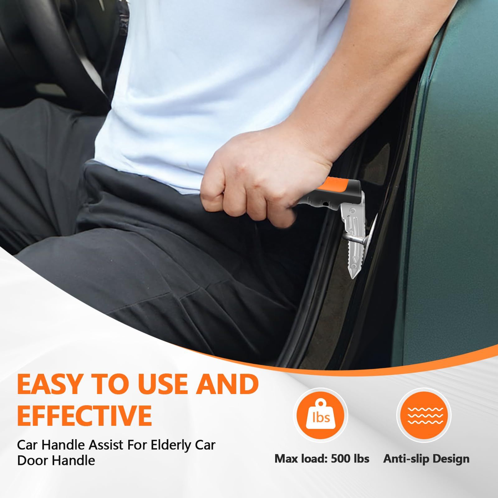 Car Door Handle for Elderly  3-in-1 Car Handle Assist, 2 Pack Auto Cane Portable Vehicle Support Handle Door Assist Bar, Anti-Slip Design (Orange-2-Pack Car Handle) - Image 3