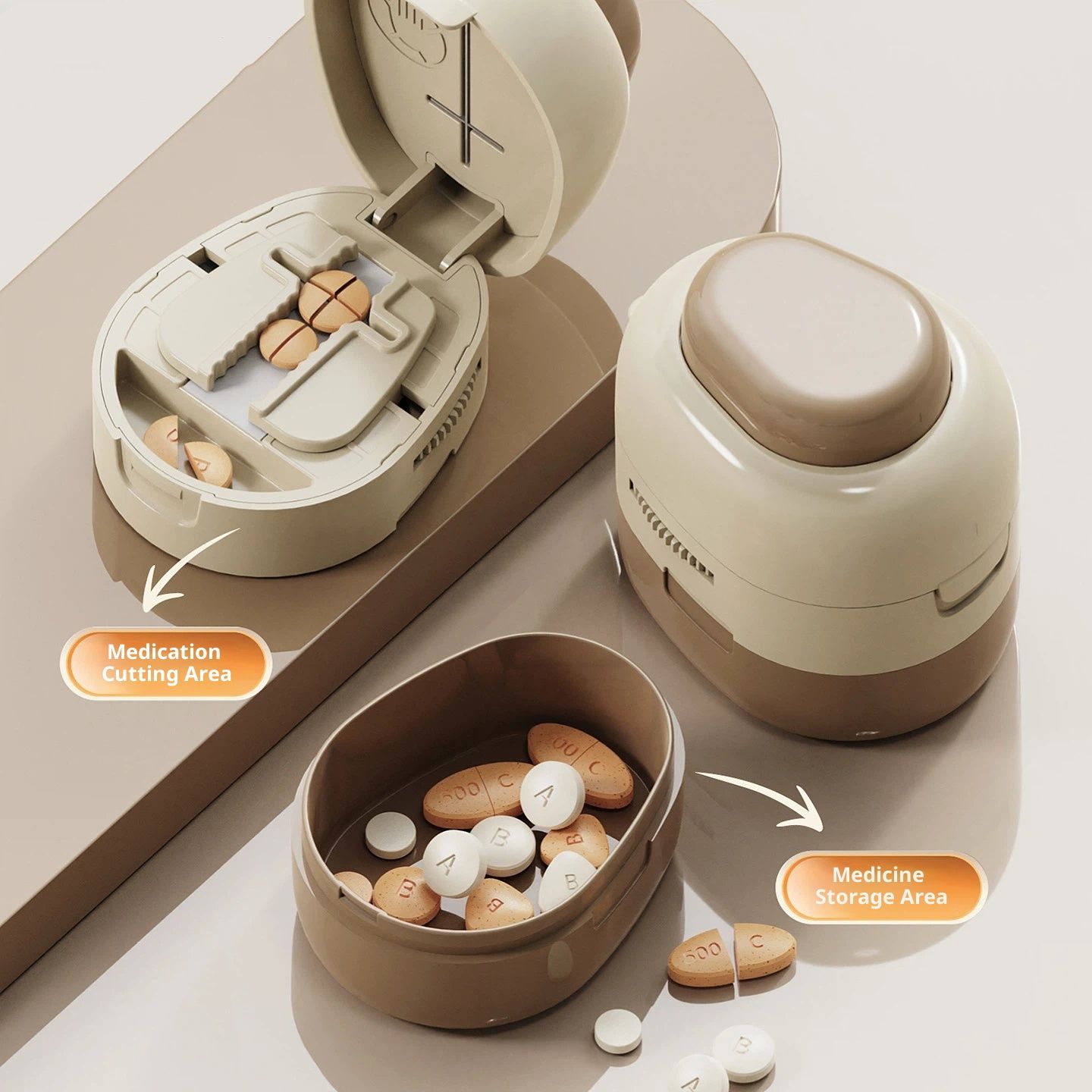 Adjustable Pill Cutter Splitter for Small Tiny Large Pills - Cuts Multiple Pills at a Time,1/2 & 1/4 Cuts,Accurate Alignment & Easy Cutting,Hidden Sharp Blade, Bottom Storage - Image 2
