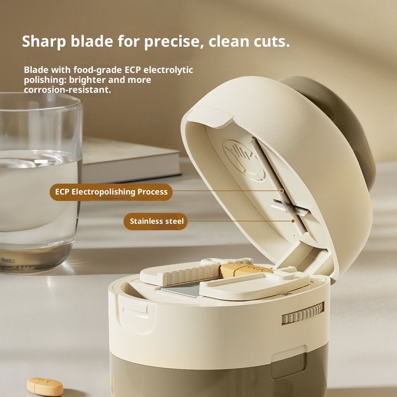 Adjustable Pill Cutter Splitter for Small Tiny Large Pills - Cuts Multiple Pills at a Time,1/2 & 1/4 Cuts,Accurate Alignment & Easy Cutting,Hidden Sharp Blade, Bottom Storage - Image 4
