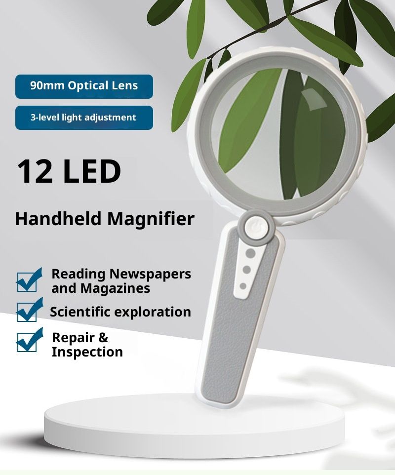 15X Magnifying Glass with Light,  Large Handheld Magnifier, USB Rechargeable for Low Vision Seniors with Macular Degeneration, Reading, Jewelry, Coins - Grey - Image 3