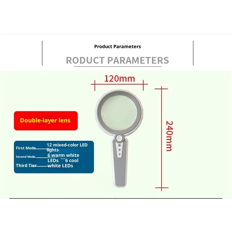 15X Magnifying Glass with Light,  Large Handheld Magnifier, USB Rechargeable for Low Vision Seniors with Macular Degeneration, Reading, Jewelry, Coins - Grey - Image 4