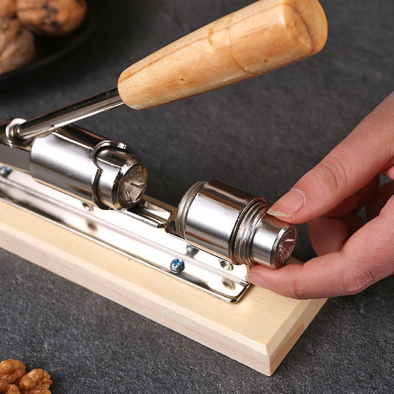 Nutcracker Heavy Duty Nut cracker Pecan Cracker Walnut Cracker Plier Opener Tool Desktop Wood Base & Handle - Image 3