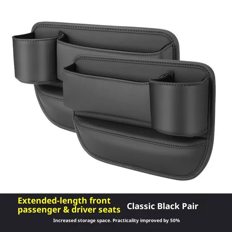 2-Pack Car Seat Gap Filler Organizer with Cup Holder - Premium Leather - Universal Fit - Keeps Cans/Phone/Keys/Wallets Organized(Black) - Image 1