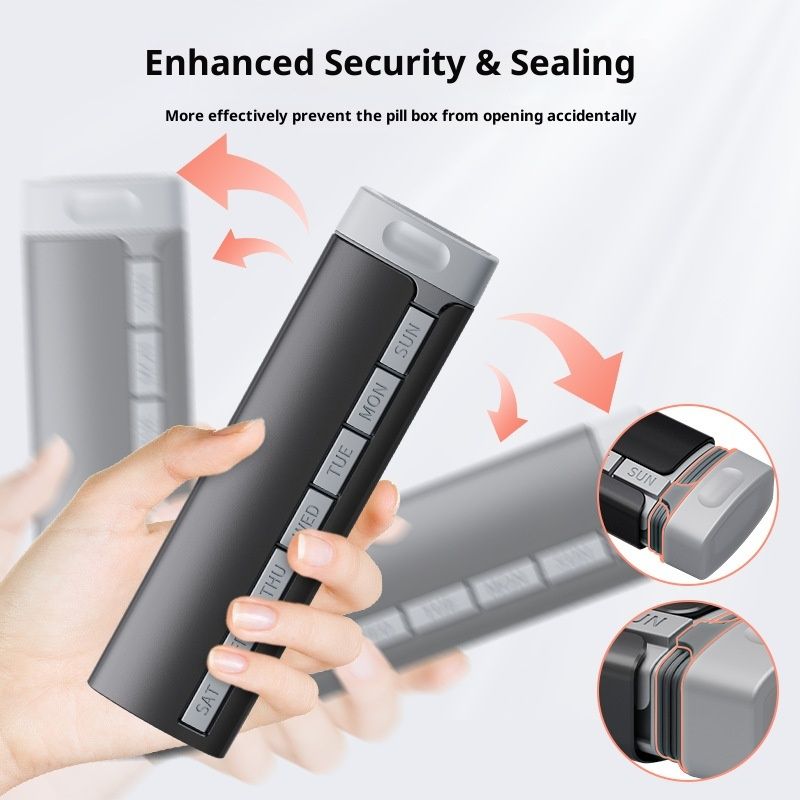 7 Day Weekly Pill Organizer Premium Stylish Aluminum Large Capacity Pill Box for Supplements, Pills, Vitamins and Medication - Image 3