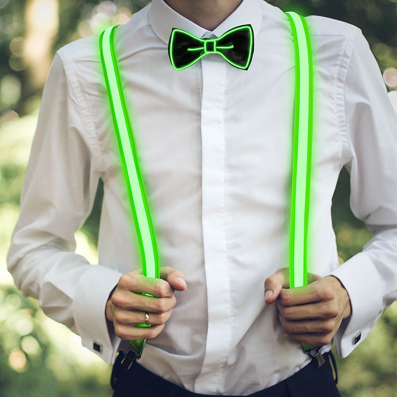 2 Pcs/Set, Light Up Men's LED Suspenders And Bow Tie, Perfect for Music Festival Halloween Costume Party, Christmas - Image 1