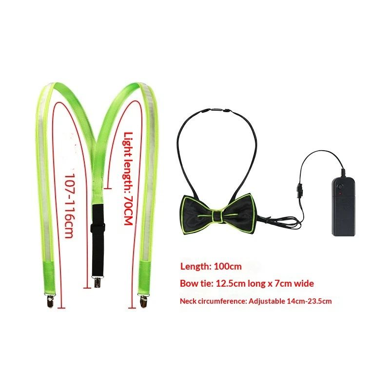 2 Pcs/Set, Light Up Men's LED Suspenders And Bow Tie, Perfect for Music Festival Halloween Costume Party, Christmas - Image 2