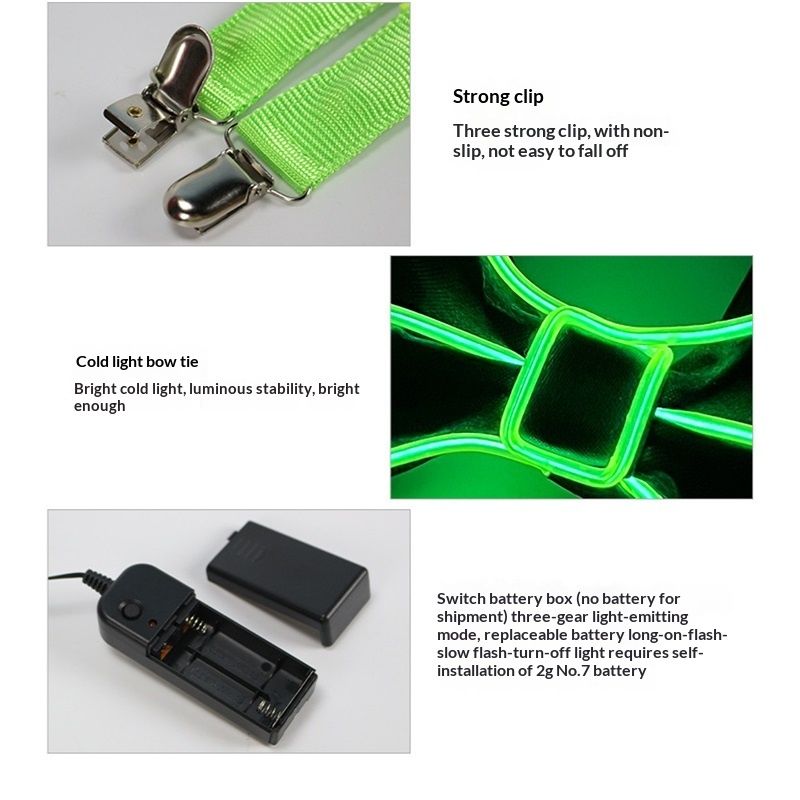 2 Pcs/Set, Light Up Men's LED Suspenders And Bow Tie, Perfect for Music Festival Halloween Costume Party, Christmas - Image 4