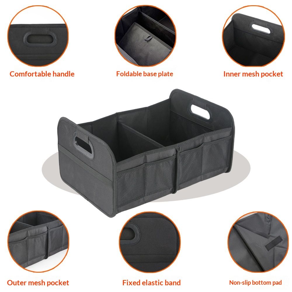 Trunk Organizer For Sedan,Car Organizers and Storage, Waterproof Collapsible & Adjustable Straps,Sturdy Car Organization for Car Accessories, Tools,Sundries,2 Compartment（Black - Image 2