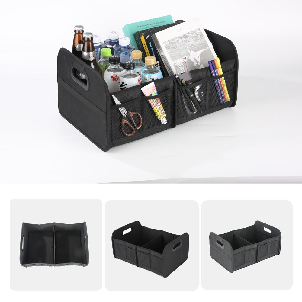 Trunk Organizer For Sedan,Car Organizers and Storage, Waterproof Collapsible & Adjustable Straps,Sturdy Car Organization for Car Accessories, Tools,Sundries,2 Compartment（Black - Image 3