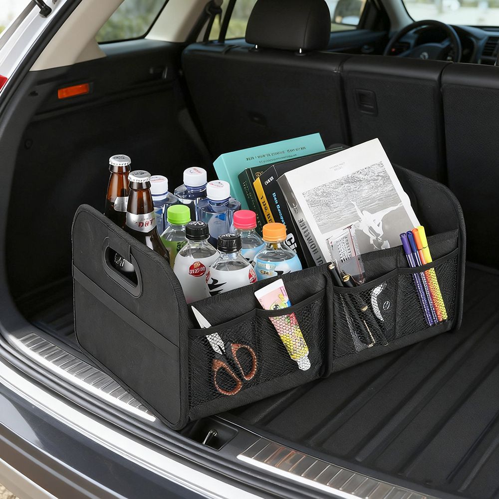 Trunk Organizer For Sedan,Car Organizers and Storage, Waterproof Collapsible & Adjustable Straps,Sturdy Car Organization for Car Accessories, Tools,Sundries,2 Compartment（Black - Image 4