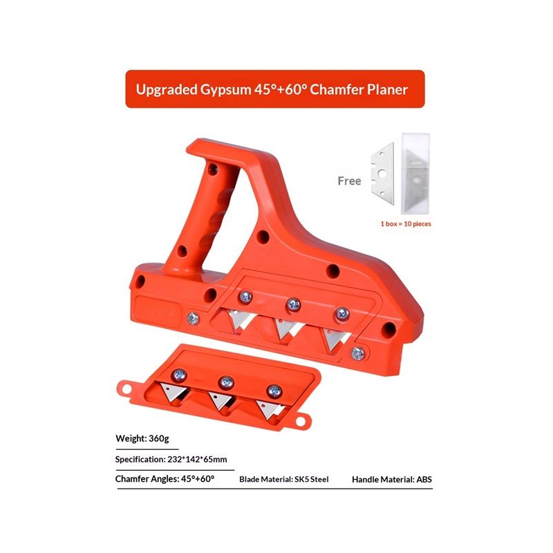 Plasterboard Fast Cutter, 45°+60°Plasterboard Edger,Drywall Chamfer Woodworking Hand Tool, Gypsum Board Hand Plane with 10 Blades - Image 5