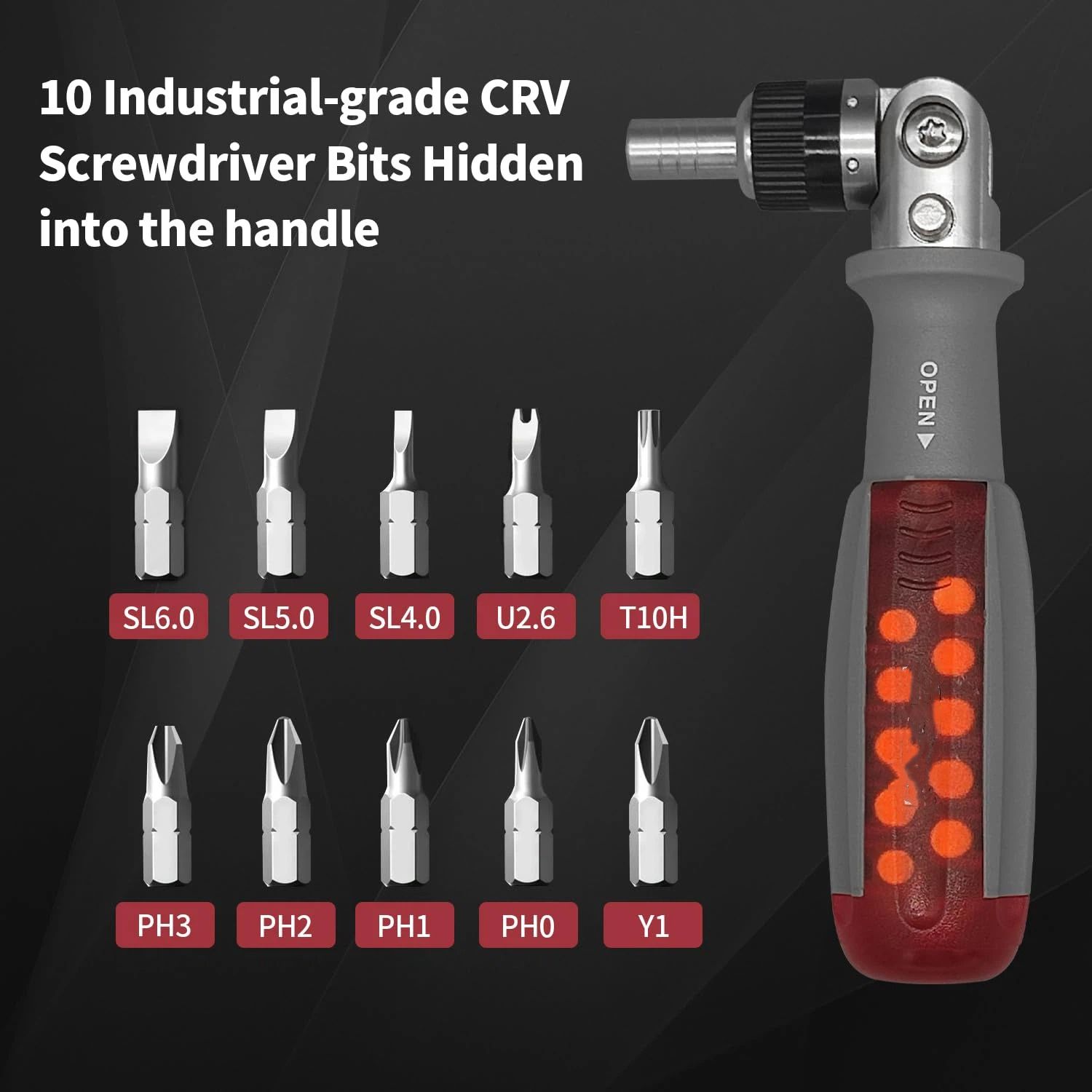Ratcheting Screwdriver,  Ratcheting Screwdriver Set, 10-in-1 Multi Bit Screwdriver, 180-Degree Adjust Precision Screw Driver, Electrical and Electronics Ratchet Driver, - Image 2