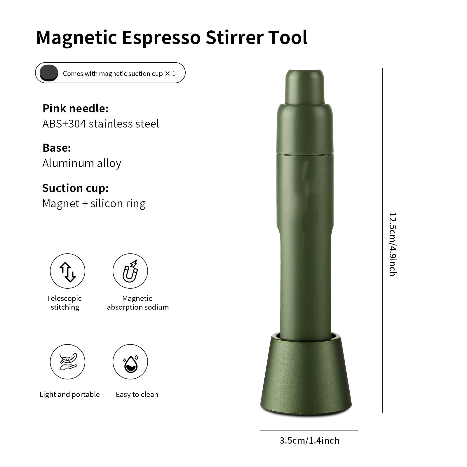 Retractable Espresso Stirrer Tools for Barista, Magnetic  Espresso Distribution Tool with Stainless Steel Needles (Green) - Image 5