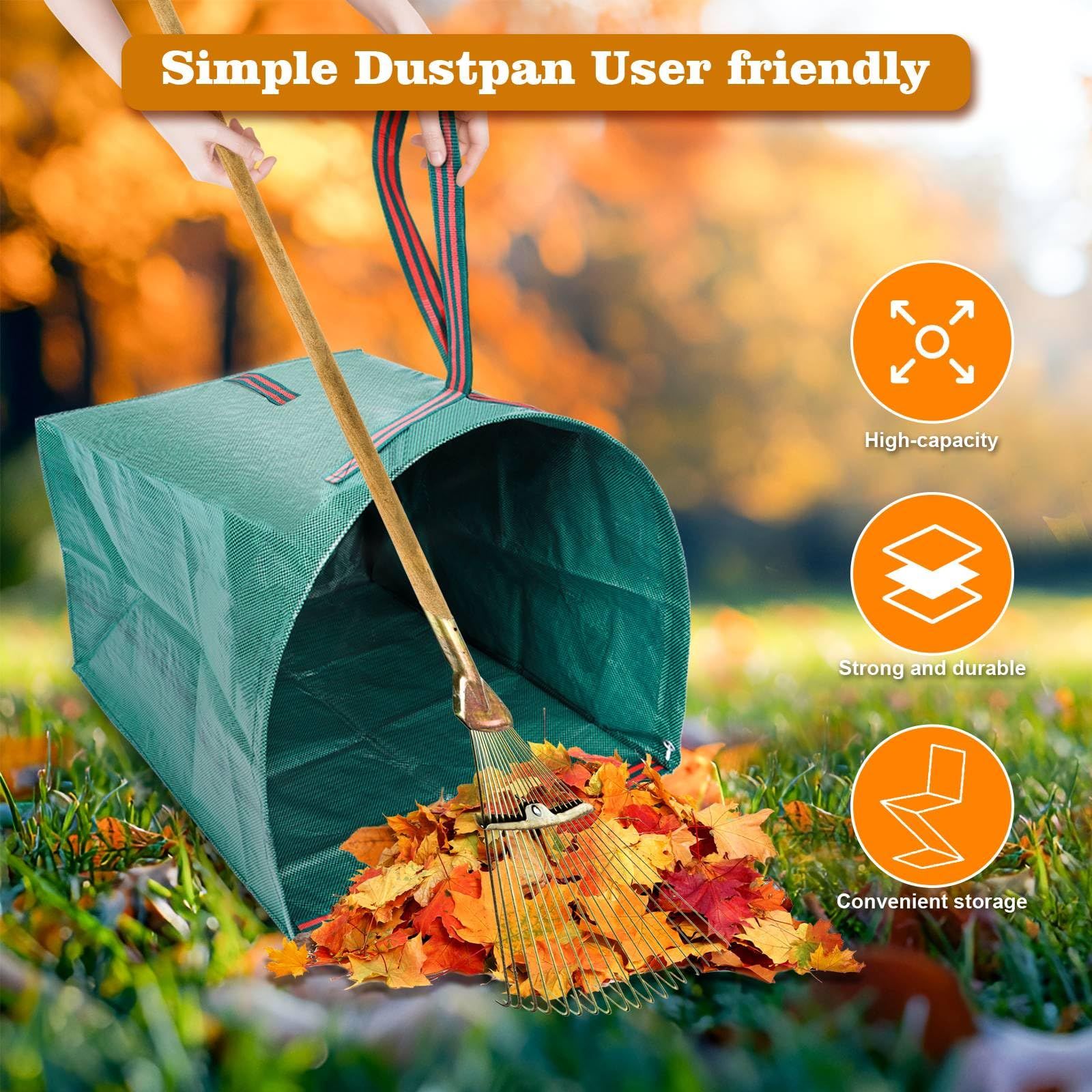 Leaf Collector, Large Yard Dustpan-Type Lawn and Leaf Bags,150L Reusable Garden Bags for Leaves, Debris, Grass, Clippings, Lawn Trash（green 59*56*43cm） - Image 5