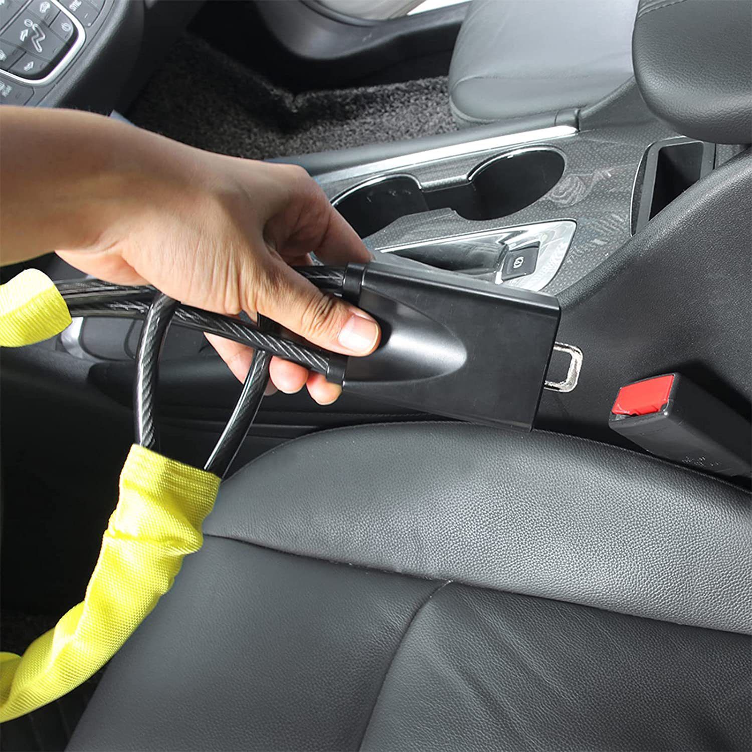Steering Wheel Lock Seat Belt Lock Universal Anti Theft Car Device Car Lock Car Theft Prevention with 2 Keys for Car Security Fit Most Vehicles Truck SUV Van (Yellow) - Image 2
