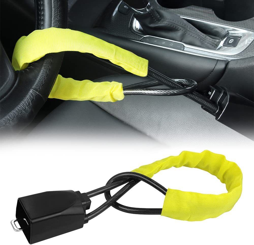 Steering Wheel Lock Seat Belt Lock Universal Anti Theft Car Device Car Lock Car Theft Prevention with 2 Keys for Car Security Fit Most Vehicles Truck SUV Van (Yellow) - Image 3