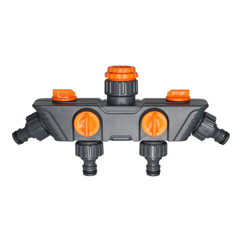 4-Way Distributor, 4 Ports, Orange, Metal/Plastic, Ball Valve, Garden Valve, Connector, Distributor - Image 1
