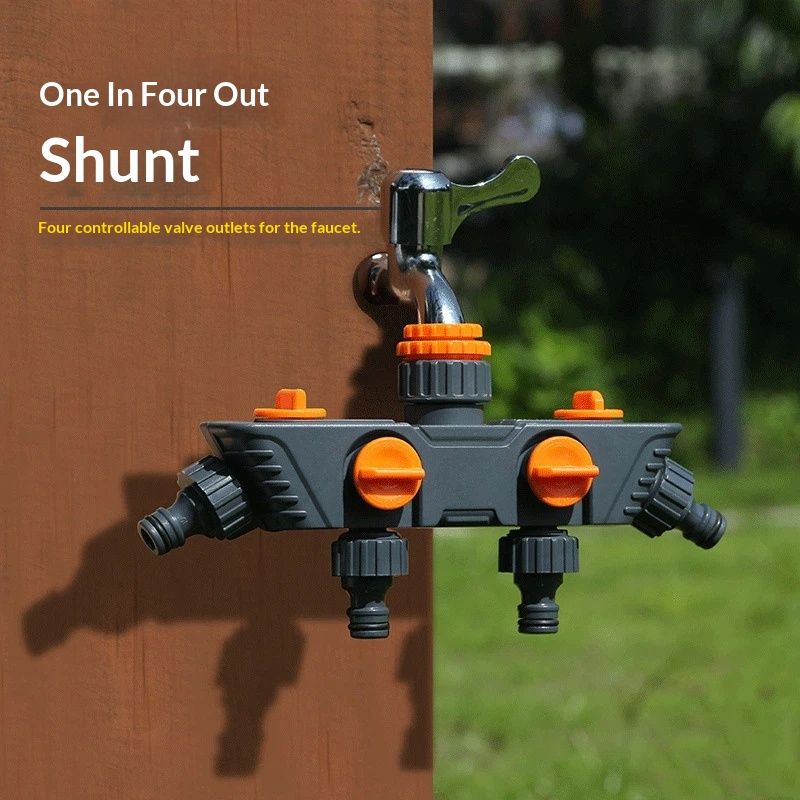4-Way Distributor, 4 Ports, Orange, Metal/Plastic, Ball Valve, Garden Valve, Connector, Distributor - Image 2