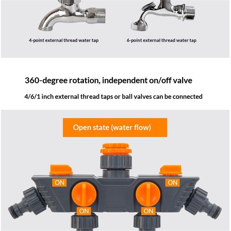 4-Way Distributor, 4 Ports, Orange, Metal/Plastic, Ball Valve, Garden Valve, Connector, Distributor - Image 3