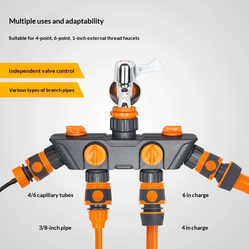 4-Way Distributor, 4 Ports, Orange, Metal/Plastic, Ball Valve, Garden Valve, Connector, Distributor - Image 4