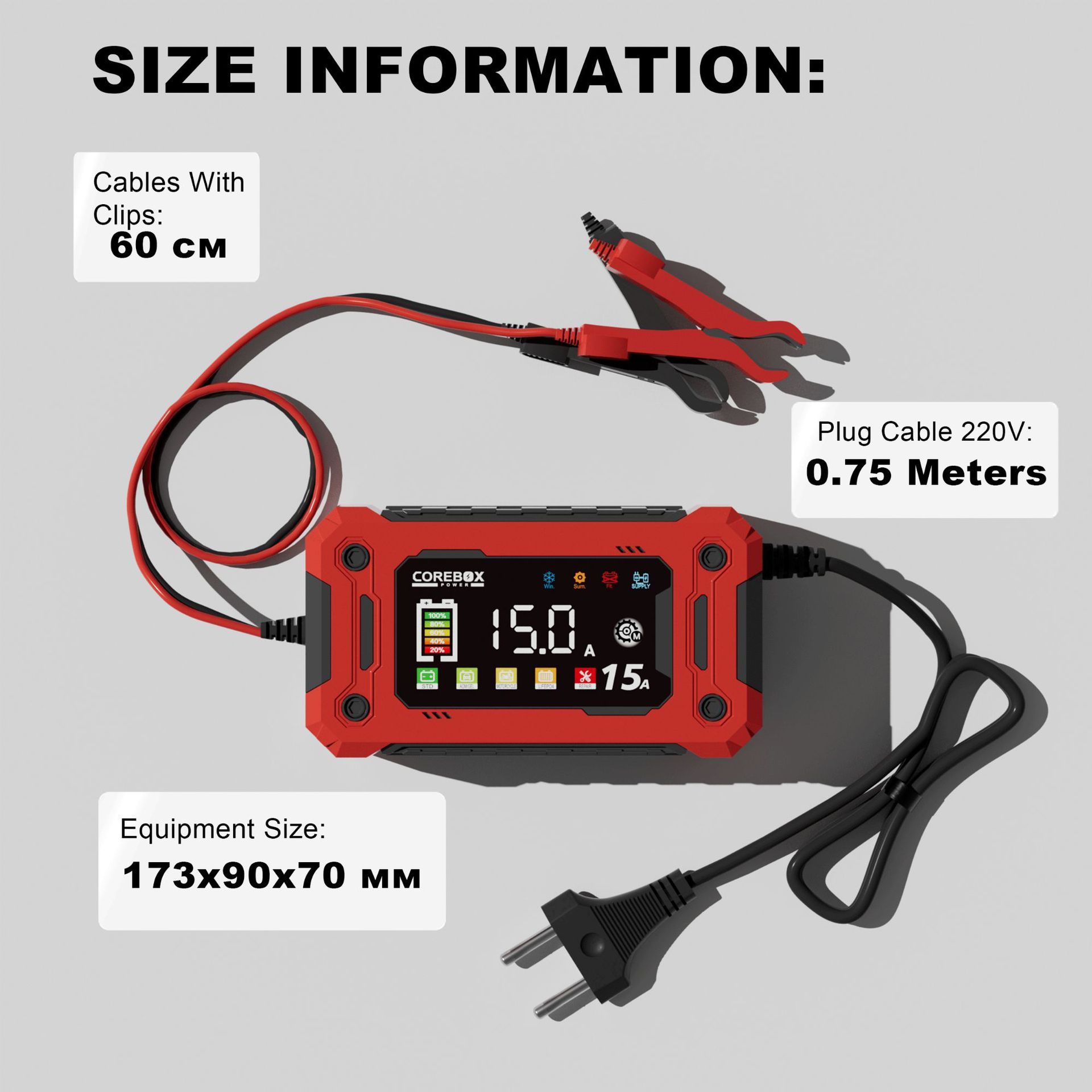 15-Amp Battery Charger, 12V  Lithium iron phosphate battery Car Battery Charger Trickle Charger Smart Battery Maintainer w/Temp Compensation for Car Truck Lawn Mower Boat Marine - Image 5