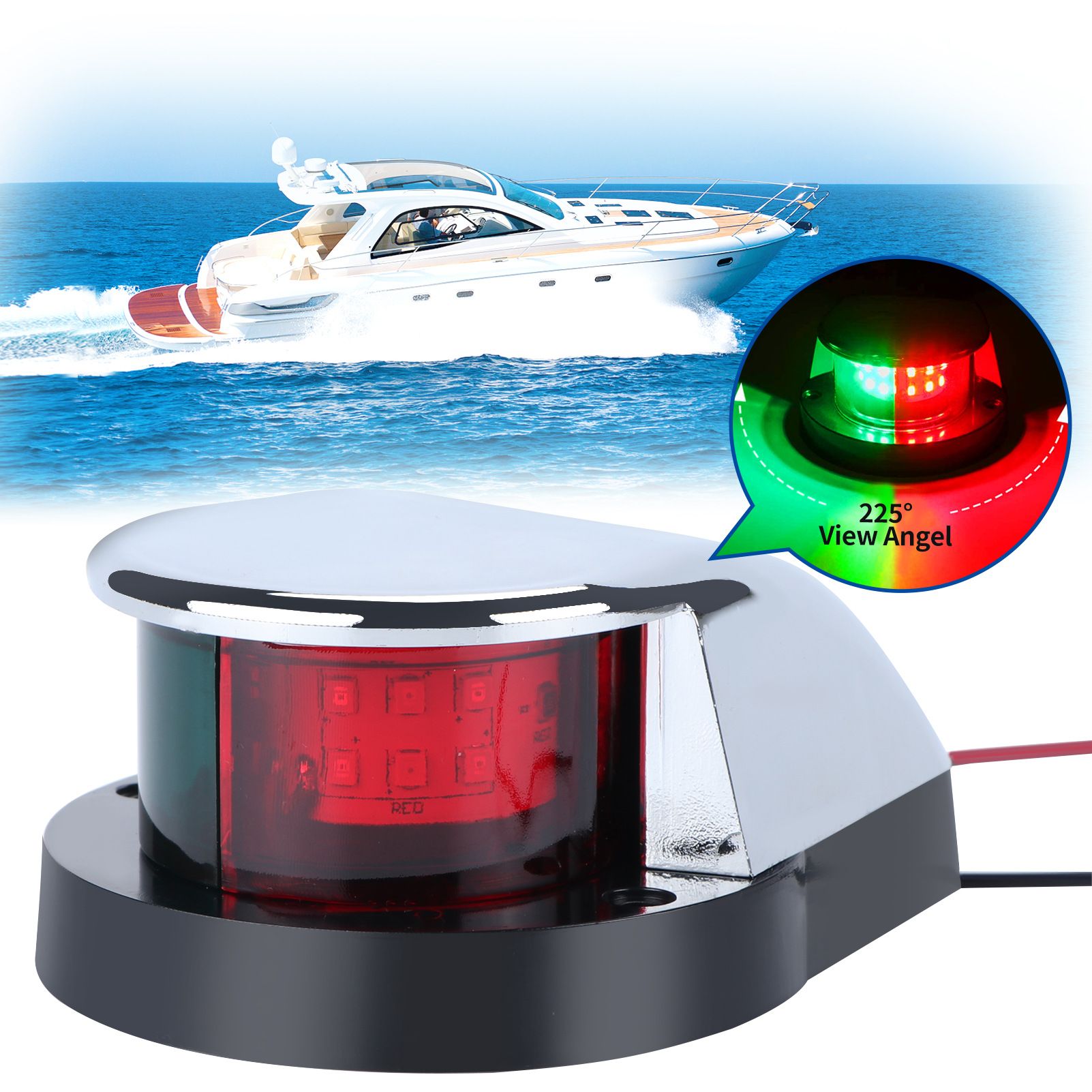 2pcs LED Boat Navigation Light Red and Green LED Marine Navigation Light Boat Bow Light for Pontoon and Small Boat (Silver) - Image 2