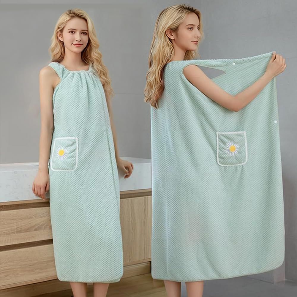 Dry Absorb Water Wearable Bath Towel, 2-in-1 bathrobe wearable bath towel for women After Shower  matcha green100*130cm - Image 2