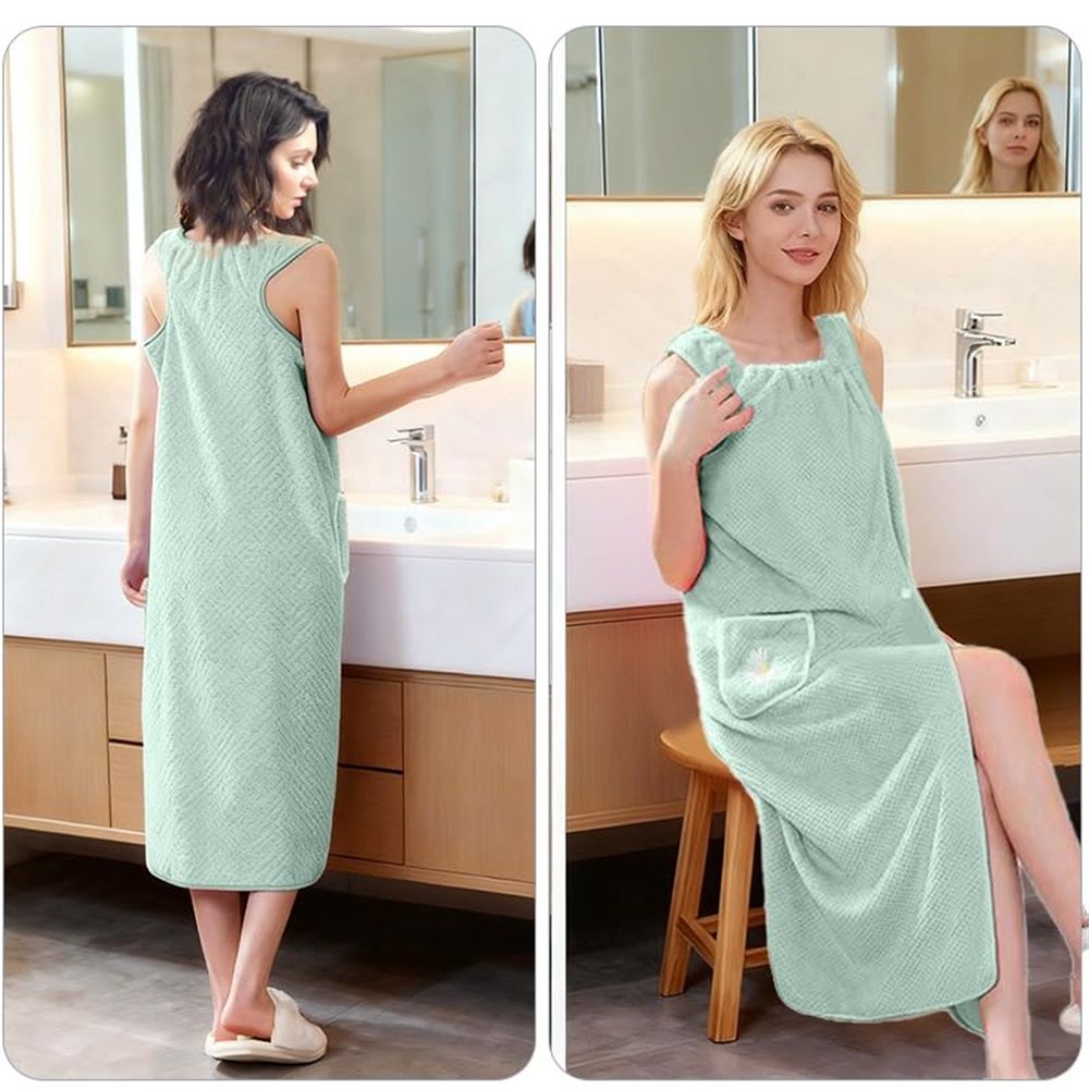 Dry Absorb Water Wearable Bath Towel, 2-in-1 bathrobe wearable bath towel for women After Shower  matcha green100*130cm - Image 3