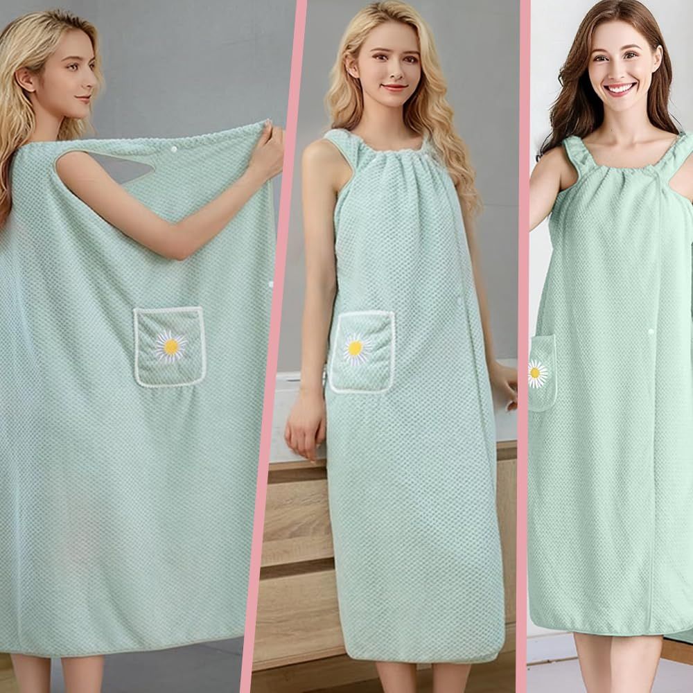 Dry Absorb Water Wearable Bath Towel, 2-in-1 bathrobe wearable bath towel for women After Shower  matcha green100*130cm - Image 5