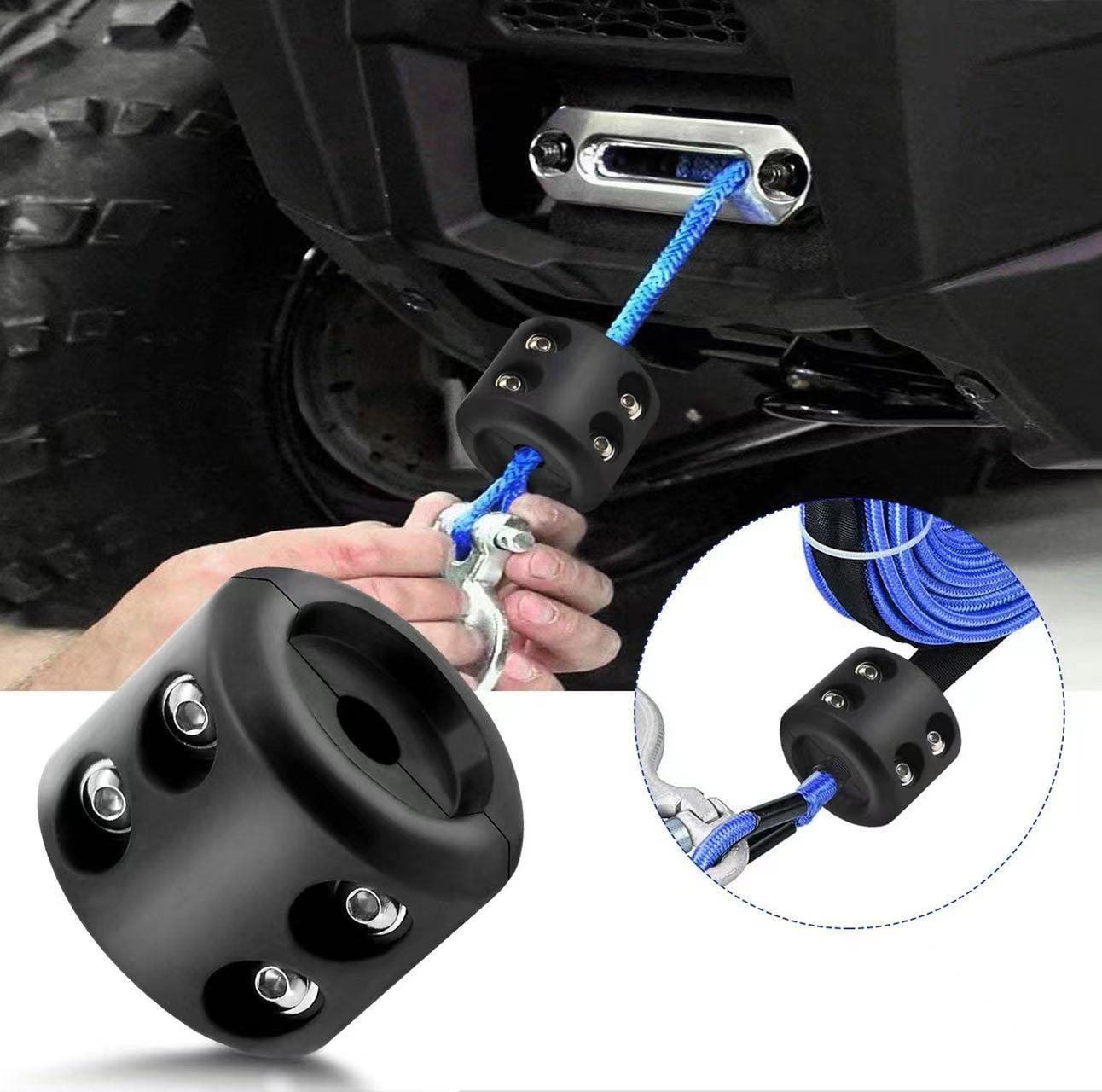 Winch Cable Hook Stopper, Rubber Winch Stopper for Wire & Synthetic Rope, with Stainless Steel Screws and Nuts Allen Wrench, (2-Pack black) - Image 2