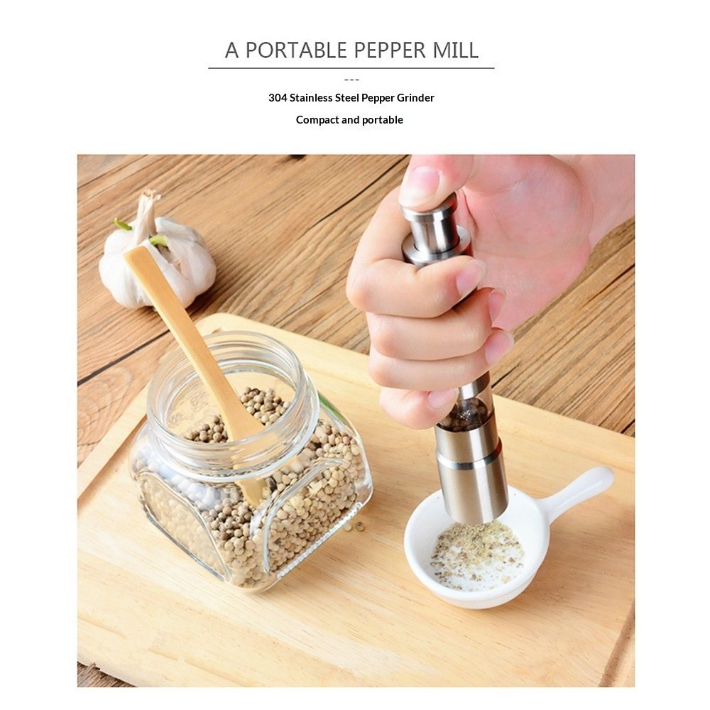 Stainless-Steel One-Handed Thumb Push Button Salt and Pepper Grinder For Black Pepper(Stainless steel spring built-in model) - Image 3