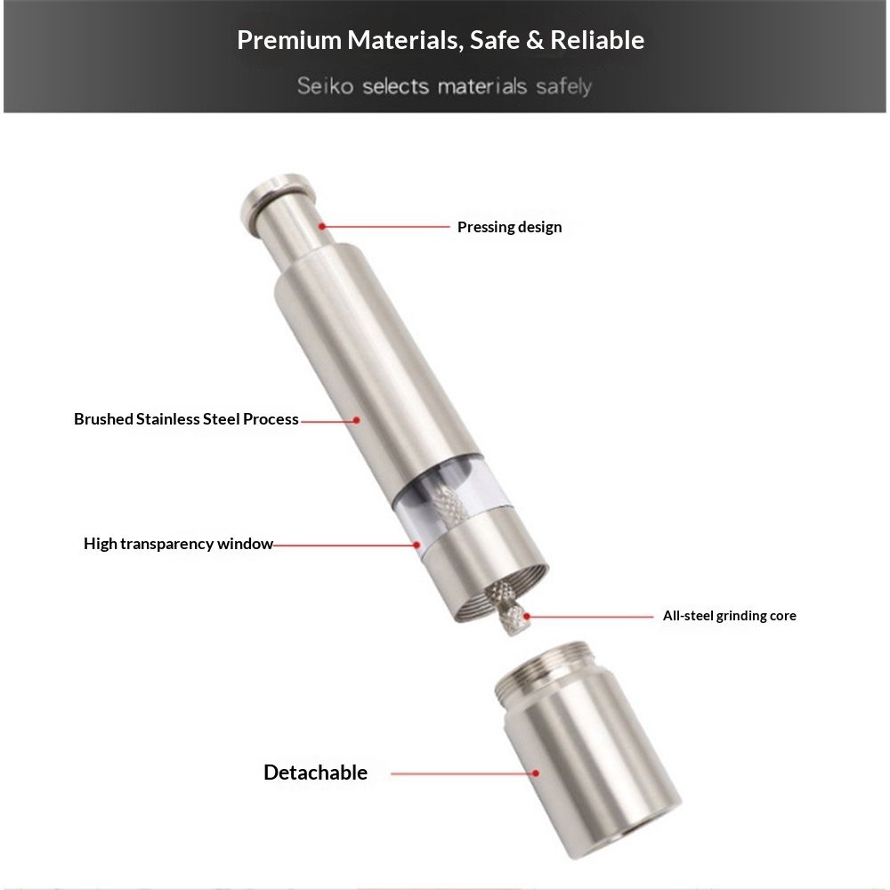 Stainless-Steel One-Handed Thumb Push Button Salt and Pepper Grinder For Black Pepper(Stainless steel spring built-in model) - Image 4