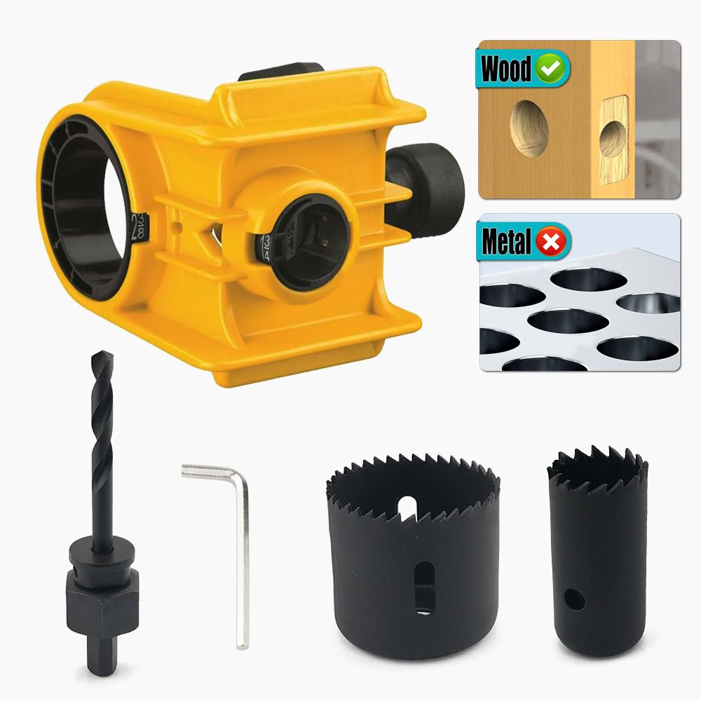 Door Lock Installation Kit,  For Metal or Wood Doors, 2 Adjustable Bushings, Easy Installation  with Hole Saw & Anti-Warp Backing Plates (Yellow) - Image 1