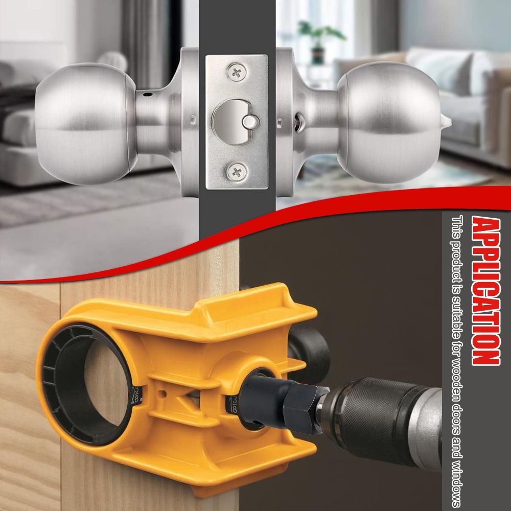 Door Lock Installation Kit,  For Metal or Wood Doors, 2 Adjustable Bushings, Easy Installation  with Hole Saw & Anti-Warp Backing Plates (Yellow) - Image 2