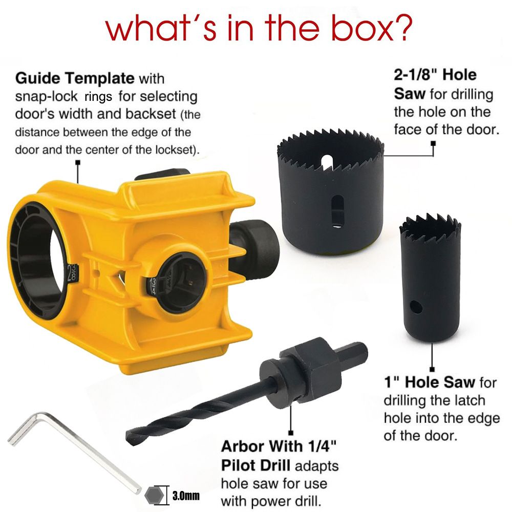 Door Lock Installation Kit,  For Metal or Wood Doors, 2 Adjustable Bushings, Easy Installation  with Hole Saw & Anti-Warp Backing Plates (Yellow) - Image 3