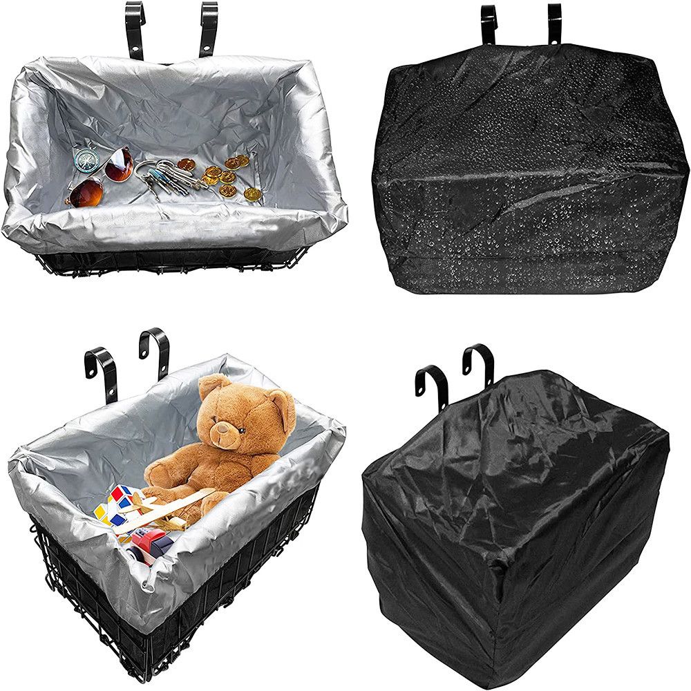 Wiel Bike Basket with Liner Rainproof Cover, Folding Bicycle Basket Easy Install to Front Handlebar or Rear Rack for Commuter Grocery Shopping Picnic - Image 3