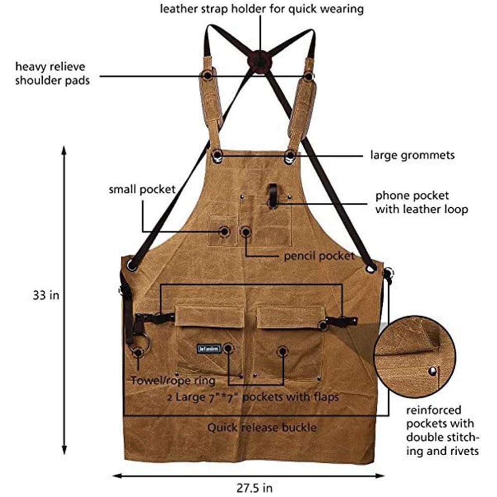Woodworking Apron for Men Shop Apron Thick Canvas Work Apron with Tool Pockets,Carpentry Electrician Garden Work Clothes - Image 5