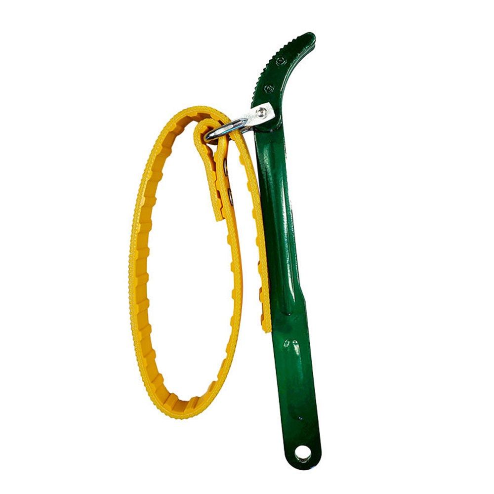 Strap Wrench 12 Inches, Water Filter Wrench Steel Handle Adjustable Strap Wrench for Replacing Water Filter, Pipe Joints, Oil Filter, Swimming Pool Connection (Green Handle, Yellow Strap) - Image 1