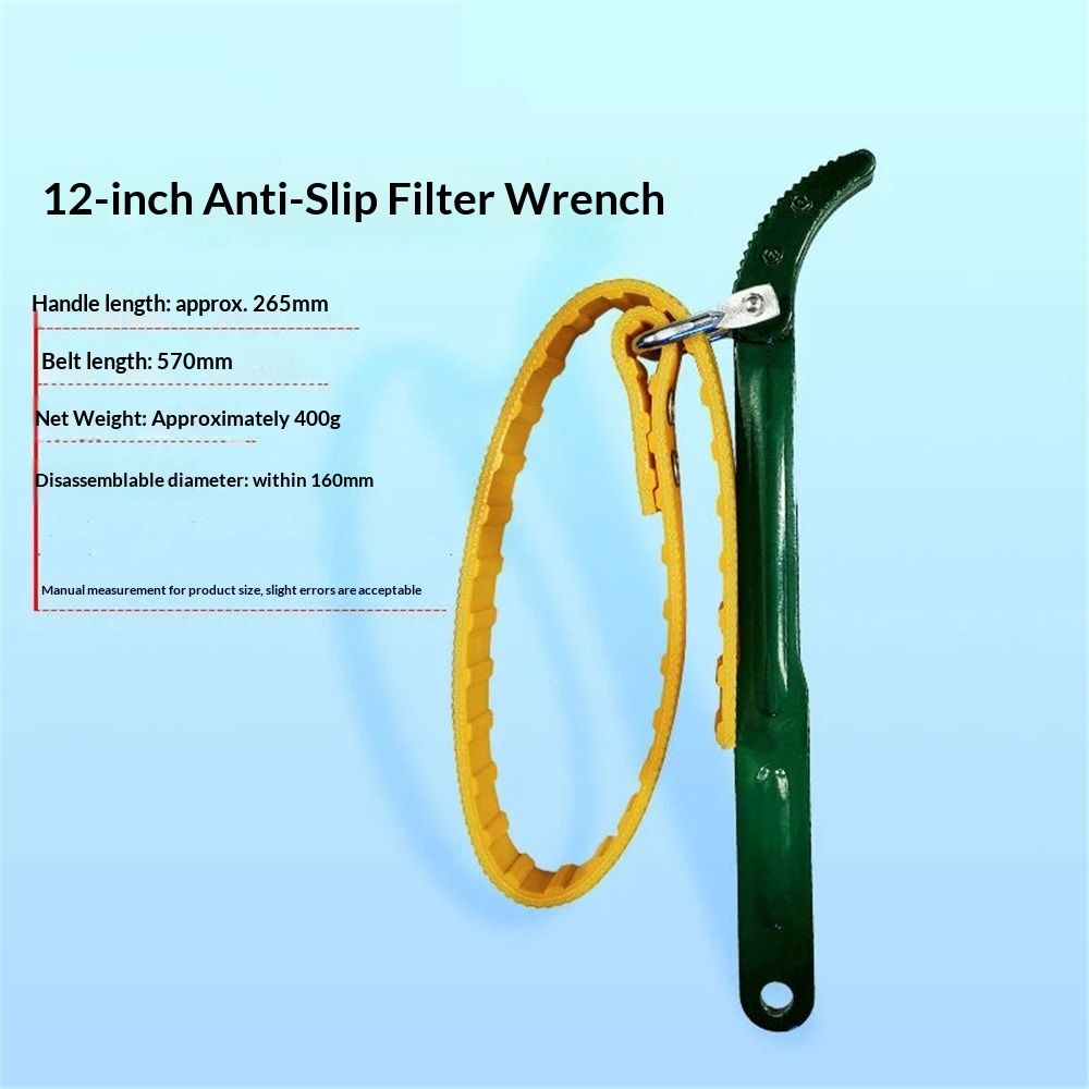 Strap Wrench 12 Inches, Water Filter Wrench Steel Handle Adjustable Strap Wrench for Replacing Water Filter, Pipe Joints, Oil Filter, Swimming Pool Connection (Green Handle, Yellow Strap) - Image 2