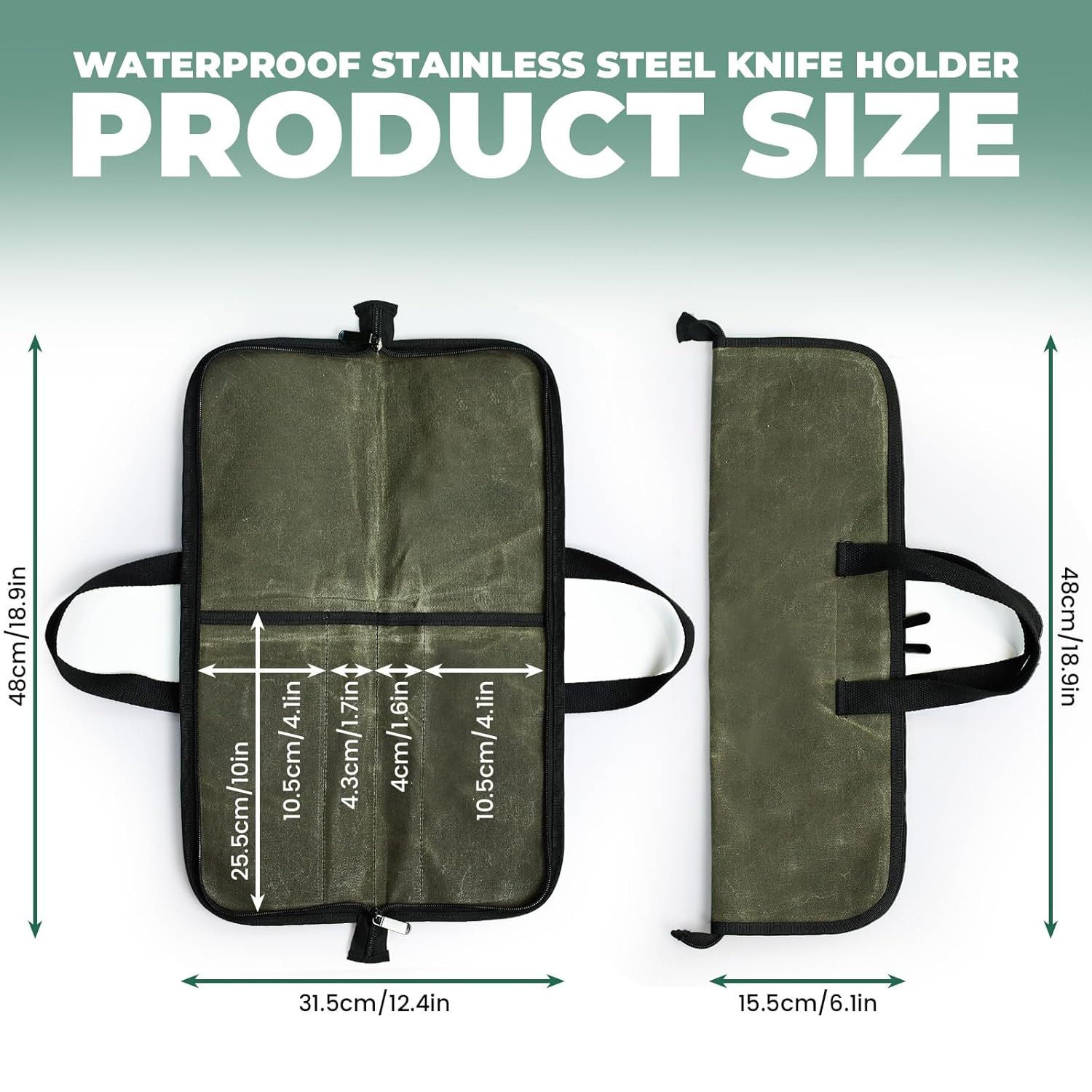 Chef Knife Roll Bag with 4 Slots, Heavy Duty Waxed Canvas Knife Bag with Handle, Kitchen Knife Storage, Portable Knife Carrying Case (Only one kitchenware storage bag) - Image 5