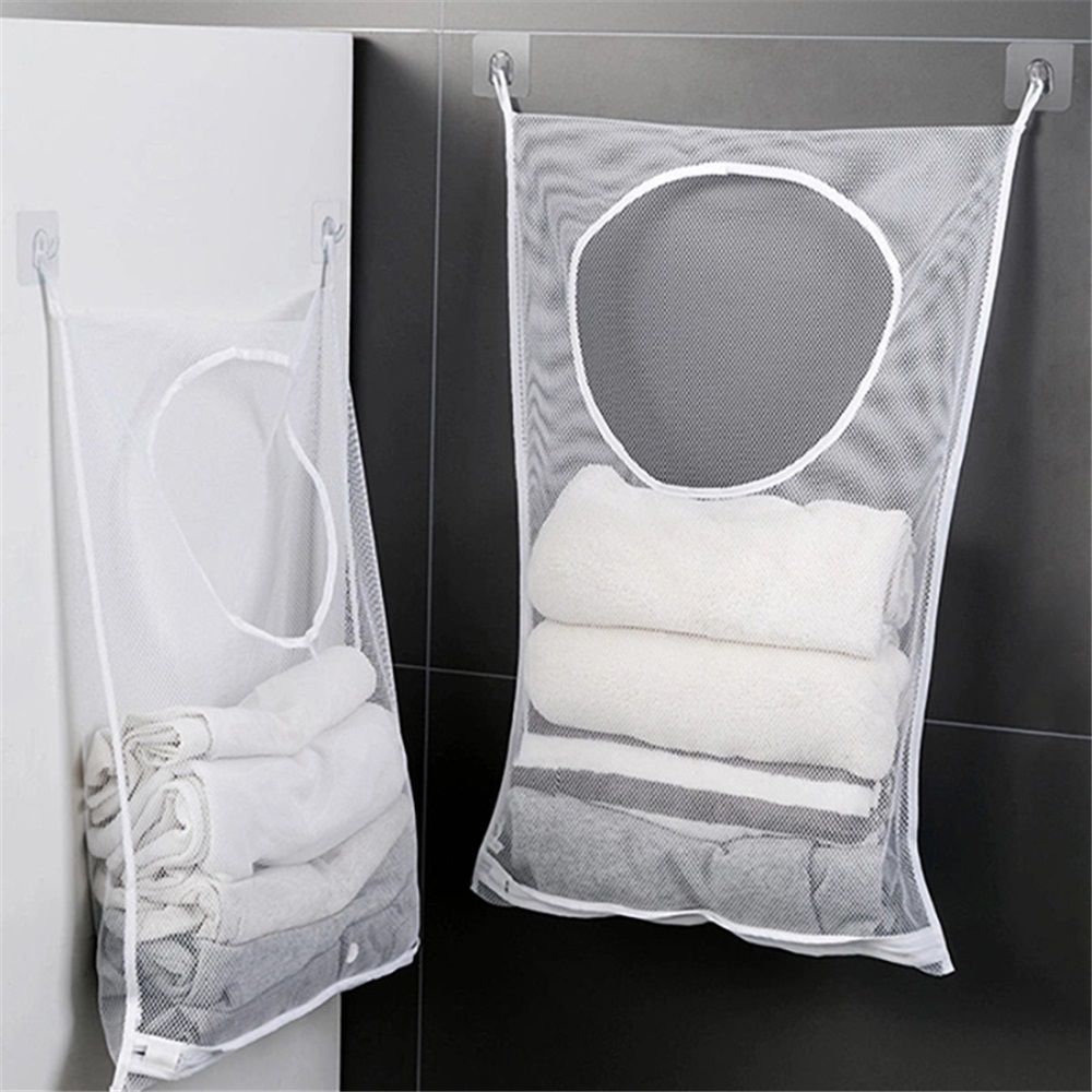 2 pack Hanging Laundry Hamper Bag, Portable Laundry Bag, 29 x 19 Inch Large Foldable Wall Hanging Laundry Basket with 2*2 Adhesive Hooks for Dirty Clothes Organization and Storage - Image 3