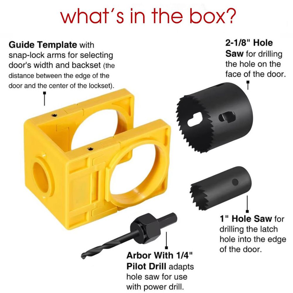 Door Lock Installation Kit, Hole Saw Set with Arbor Positioning Frame Guide Template, Door Lock Hole Cutter for Wood Doors - Image 2